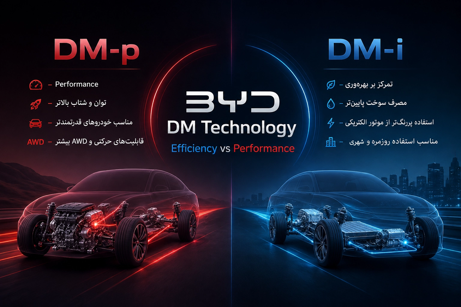 مقایسه فناوری DM-i و DM-p در خودروهای هیبریدی BYD